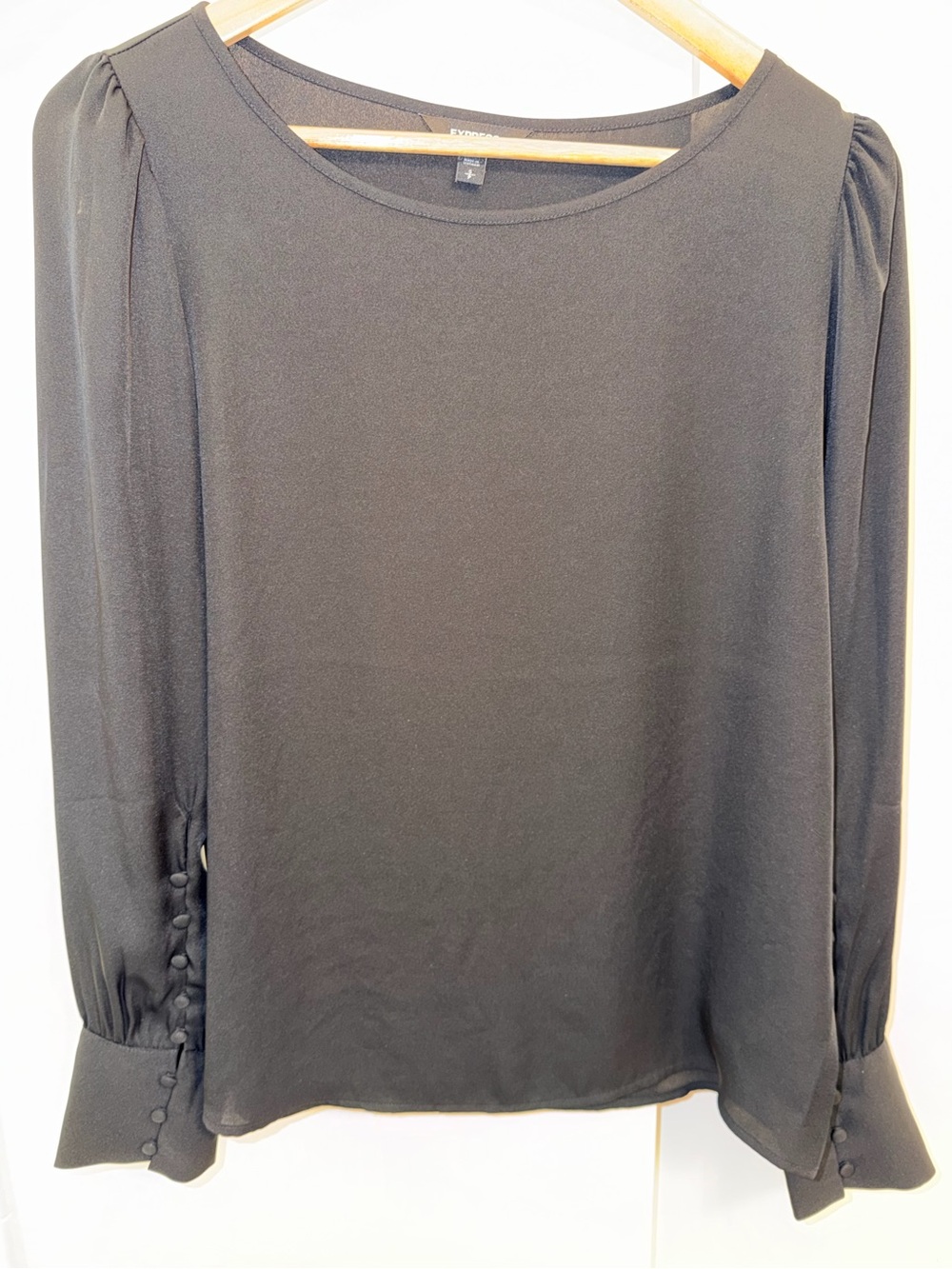 Express Women’s Black Long-Sleeve Blouse with Button Cuffs